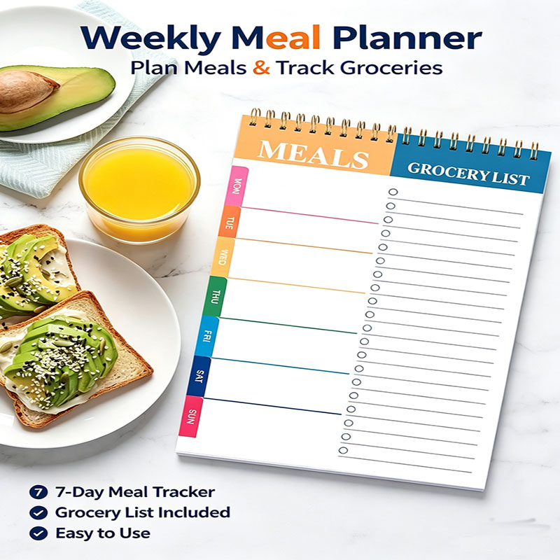Meal Prep Grocery List - Tygodniowy planer posiłków, notatnik 5,6x8,5 cala,
